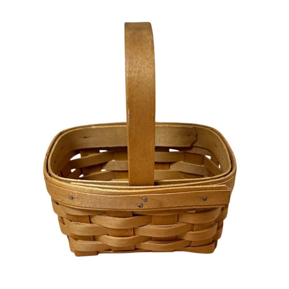 Longaberger Basket with Handle, Small Mini Chore Basket Stamped & SIgned 2001